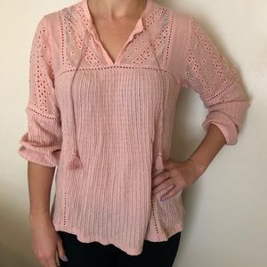 Lucky Brand Blush Eyelet Knit Top